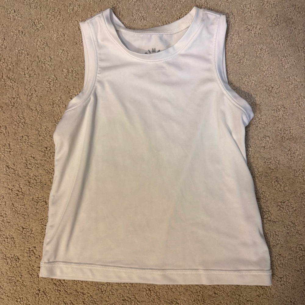 Primary Stay Cool Dri Fit White Kids Tank Top, Unisex, Size 2-3